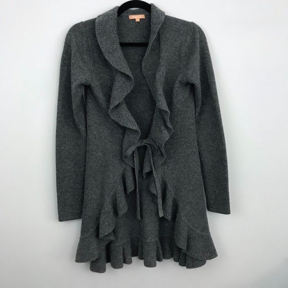 Kier + J Sweaters - Kier + J Wool Cashmere Ruffle Cardigan Sweater - S